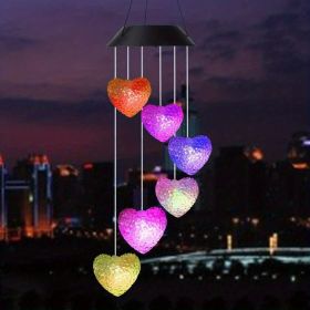 1pc Color Changing LED Solar Power Lamp Heart Wind Chimes Garden Decoration Yard Waterproof LED Light Lighting Hanging Decor (Heart)