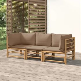 3 Piece Patio Lounge Set with Taupe Cushions Bamboo