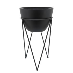 METAL 14" PLANTER IN STAND, BLACK