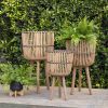 S/3 BAMBOO FOOTED PLANTERS 11/13/15", NATURAL