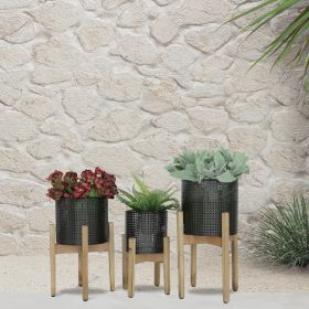 S/3 METAL MESH PLANTER ON STAND 8/9/11", BLACK