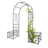 Metal Garden Arch with two plant stands 79.5'' Wide x 86.6'' High Climbing Plants Support Rose Arch Outdoor Black