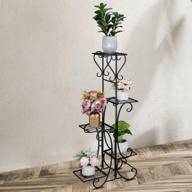 Indoor Outdoor 5-Tier Shelves Patio Plant Holder Outdoor Displaying Plants Flowers (Black Square)