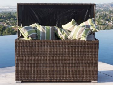 1 PCS Outdoor Brown Rattan Wicker Storage Box With Steel Frame