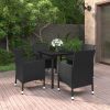 5 Piece Patio Dining Set with Cushions Poly Rattan and Glass