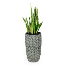 14.6" Self-watering Wicker Planter - Garden Decoration Pot - Gray - Round