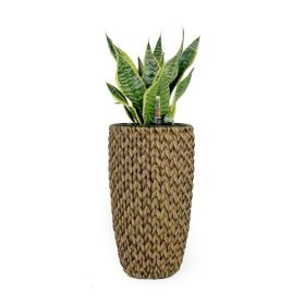 14.6" Self-watering Wicker Planter - Garden Decoration Pot - Natural - Round