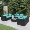 7 Piece Patio Lounge Set with Cushions Poly Rattan Black