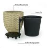 2-Pack Self-watering Wicker Planter - Garden Decoration Pot - Round - Beige