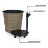 13.4" Self-watering Wicker Decor Planter for Indoor and Outdoor - Round - Natural