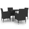 5 Piece Patio Dining Set with Cushions Poly Rattan and Glass