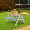 Rainbow Kids Picnic Table for Outdoor, Wooden Table & Chair Set, Kids Activity Sensory Table