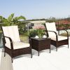 3 Pieces Patio Rattan Conversation Set with Glass Top Coffee Table and Cushions