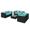 7 Piece Patio Lounge Set with Cushions Poly Rattan Black