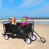 Heavy Duty Portable Folding Wagon and Collapsible Aluminum Alloy Table Combo Utility Outdoor Camping Cart with Universal Anti-slip Wheels & Adjustable