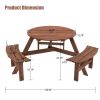 6-Person Circular Outdoor Wooden Picnic Table for Patio, Backyard, Garden, DIY w/ 3 Built-in Benches, 1720lb Capacity - Brown