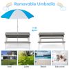 3-in-1 Kids Outdoor Wooden Picnic Table With Umbrella, Convertible Sand & Wate, Gray ASTM & CPSIA CERTIFICATION