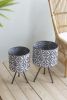 Set of 2 Metal Planter Stand,Round Galvanized Grey Farmhouse Planter