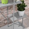 Outsunny 5 Tier Metal Plant Stand with Hangers, Half Moon Shape Flower Pot Display Shelf for Living Room Patio Garden Balcony Decor, Gray