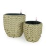 2-Pack Self-watering Wicker Planter - Garden Decoration Pot - Round - Beige