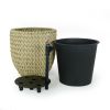 2-Pack Self-watering Wicker Planter - Garden Decoration Pot - Round - Beige