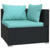 7 Piece Patio Lounge Set with Cushions Poly Rattan Black