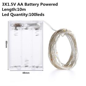 Christmas Light Led Outdoor Battery USB Powered 2m 5m10m String Lights Cooper Wire Garland Wedding Party Decoration Fairy Lights (Option: Warm white-10m AA battery)