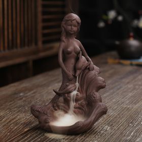 New Product Purple Sand Backflow Smoke Aromatherapy Stove Creative Mermaid Bath Tower Cigarette Backflow Incense Burner Decoration (Option: Surf Mermaid)