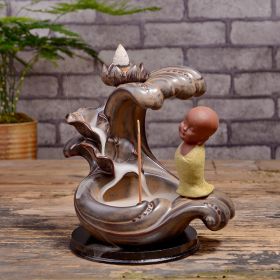 Ceramic Incense Burner Backflow Incense Burner Creative Ornaments Ceramic Backflow Incense Antique Purple Sand Aromatherapy Burner (Option: Zen Lotus Pond Yellow)