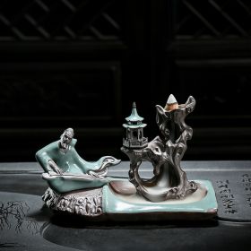 Ge Kiln Backflow Incense Burner Zen Ceramic Creative Tea Table Decoration Indoor Pan Incense Burner Incense Stick Incense Seat Sandalwood Incense Burn (Option: Qin Sheng)