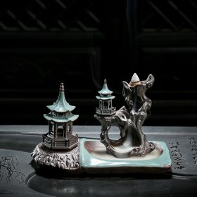 Ge Kiln Backflow Incense Burner Zen Ceramic Creative Tea Table Decoration Indoor Pan Incense Burner Incense Stick Incense Seat Sandalwood Incense Burn (Option: Stop pavilion)