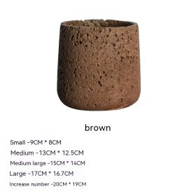 Nordic Cement Flowerpot Creative Volcanic Rock Breathable Greenery Potted Pot With Tray Flowerpot (Option: Sy006 Brown-Large)