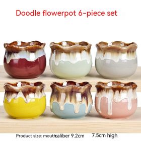 Succulent Flower Pot Ceramic Stoneware Simple Small Pot Plant (Option: Doodle Flower Pot-Small And Medium)