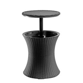 Patio Furniture Rattan Style Patio Beverage Cooler Bar Table (Color: Gray, type: Beverage Cooler Bar Table)