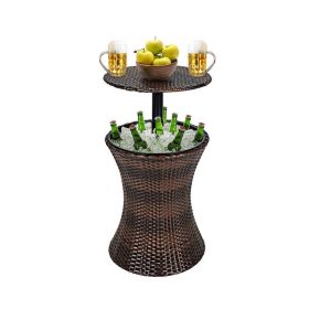 Patio Furniture Rattan Style Patio Beverage Cooler Bar Table (Color: Mix Brown, type: Beverage Cooler Bar Table)