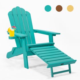 TALE Folding Adirondack Chair with Pullout Ottoman with Cup Holder;  Oversized;  Poly Lumber;   for Patio Deck Garden;  Backyard Furniture;  Easy to I (Color: GREEN)