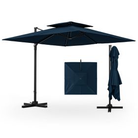 9.5 Feet Cantilever Patio Umbrella with 360¬∞ Rotation and Double Top (Color: Navy)