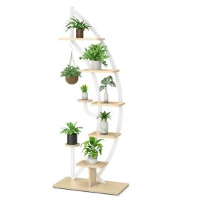 6-Tier 9 Potted Metal Plant Stand Holder Display Shelf with Hook (Color: White)